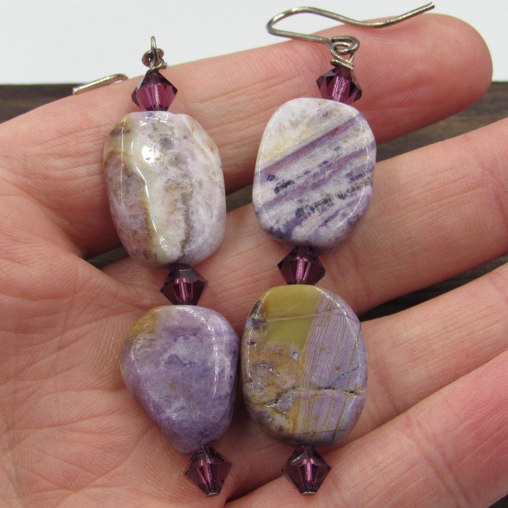 Sterling Rough Amethyst Stone Dangle Earrings - image 1